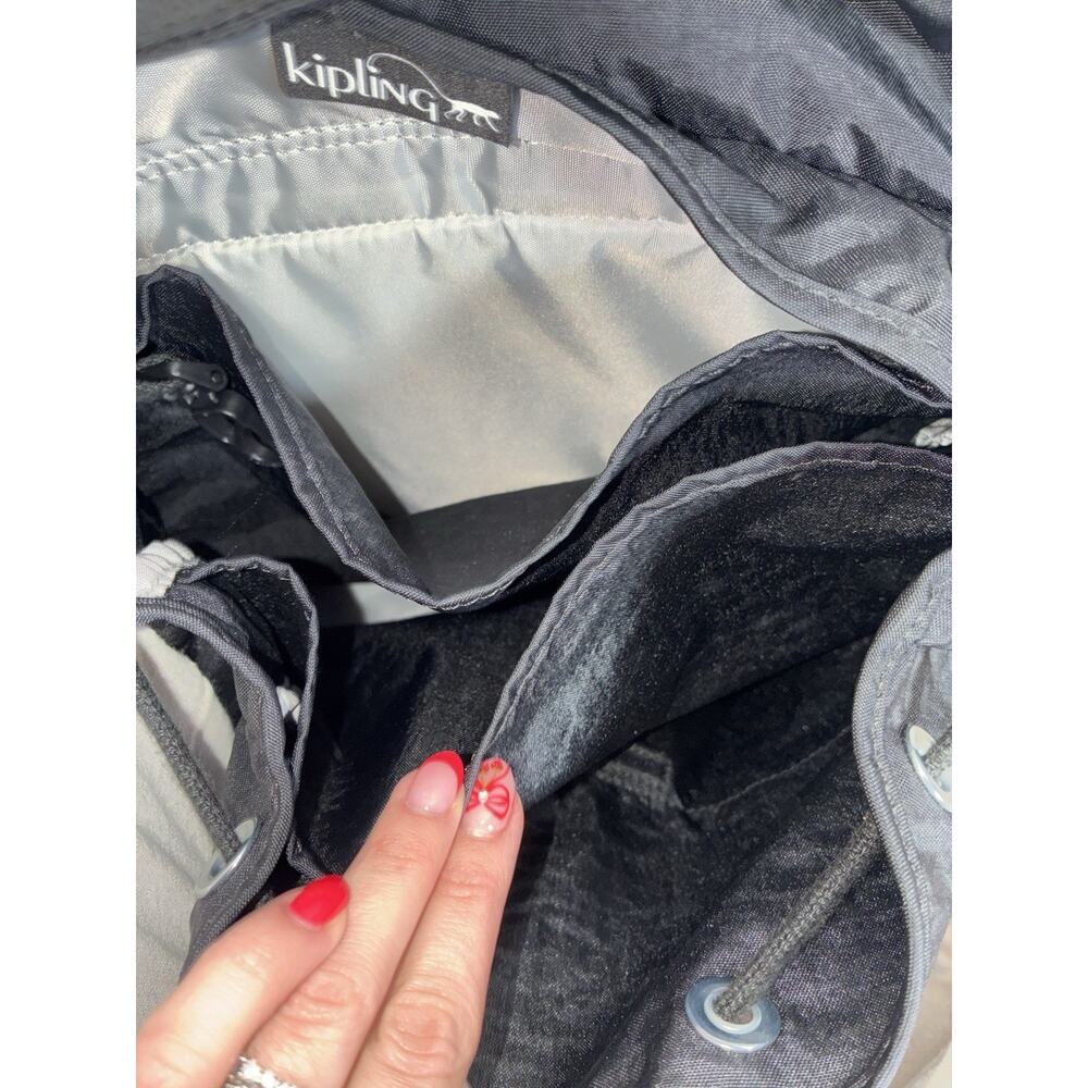 Kipling Fundamental Backpack Black Nylon Drawstring Flap Buckle Zip Pockets - Picture 5 of 9